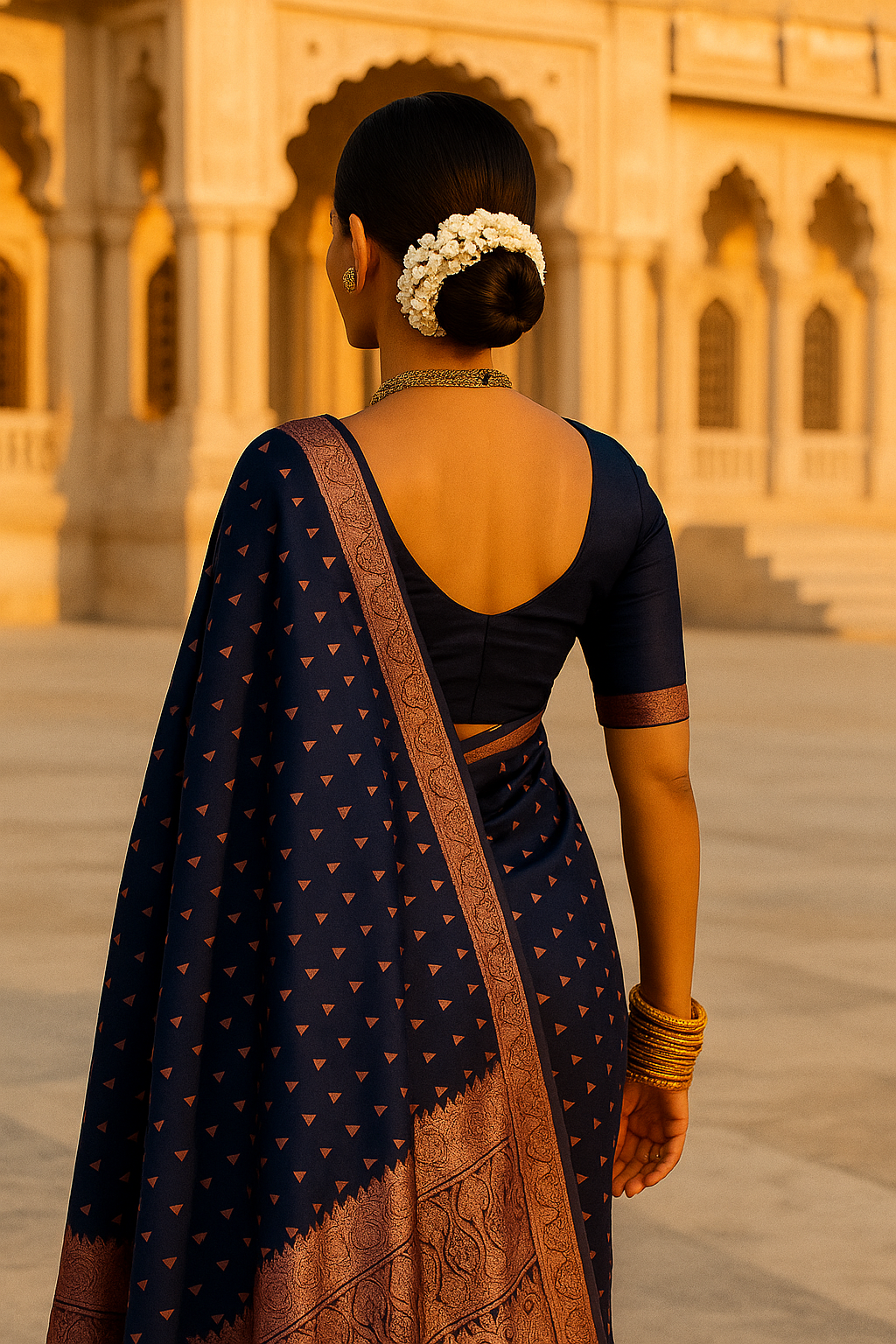 "Royal Blue Banarasi Silk Saree with Rose Pink Zari Border – Wedding & Festive Wear"