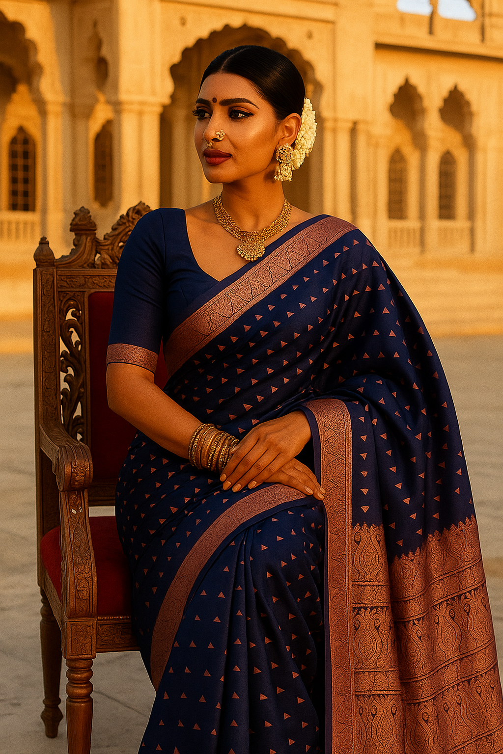 "Royal Blue Banarasi Silk Saree with Rose Pink Zari Border – Wedding & Festive Wear"