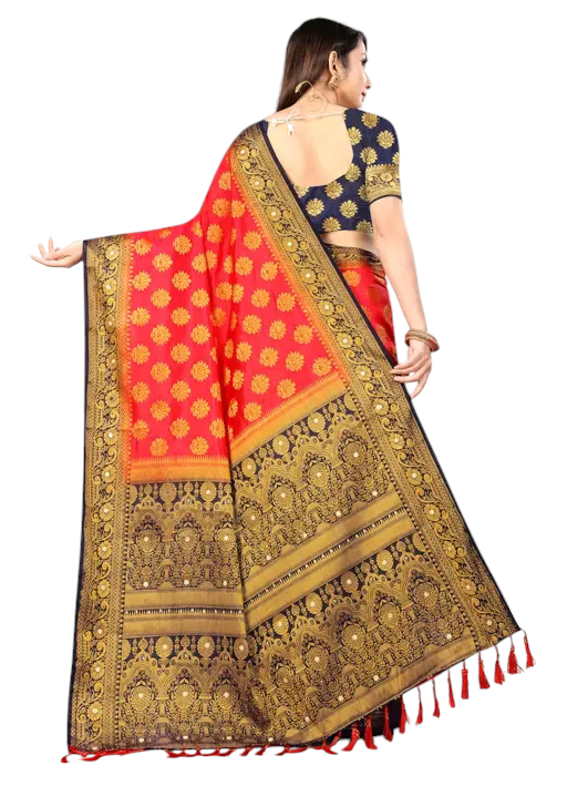 Balaton Buti Orange Banarasi Silk Saree with Zari Woven Border & Matching Blouse | Premium Traditional Wear