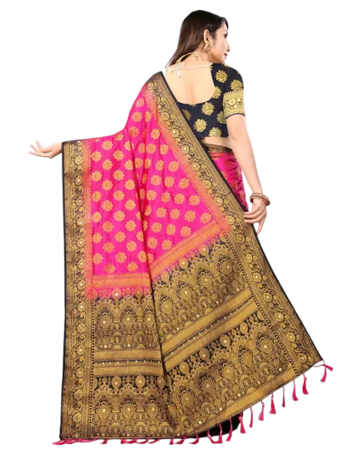 Balaton Buti Pink Banarasi Silk Saree with Zari Woven Border & Matching Blouse | Premium Traditional Wear