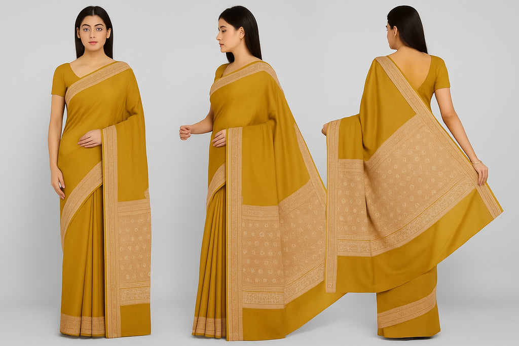 Royal Look Mustard Saree in Gadwal Style with Banarasi Woven Detailing