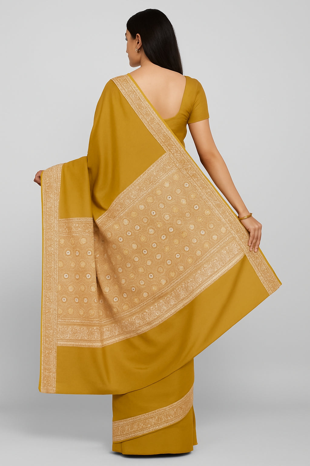 Royal Look Mustard Saree in Gadwal Style with Banarasi Woven Detailing